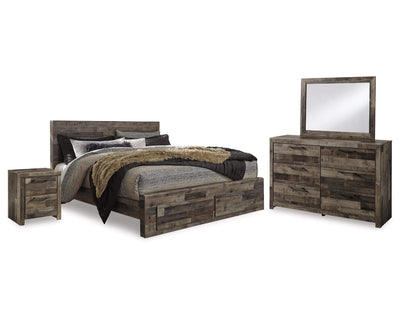Cama King Derekson con almacenaje, tocador, espejo y dos mesitas de noche