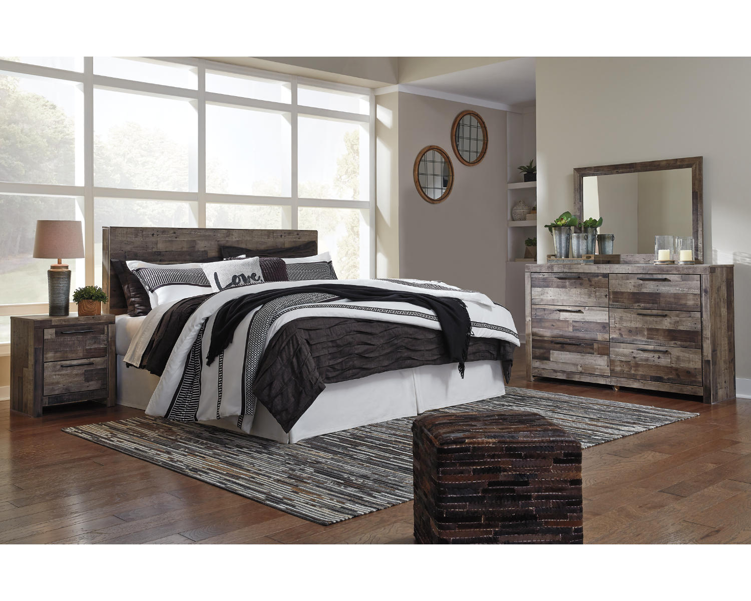 Derekson King Panel Headboard, Dresser, Mirror and Nightstand