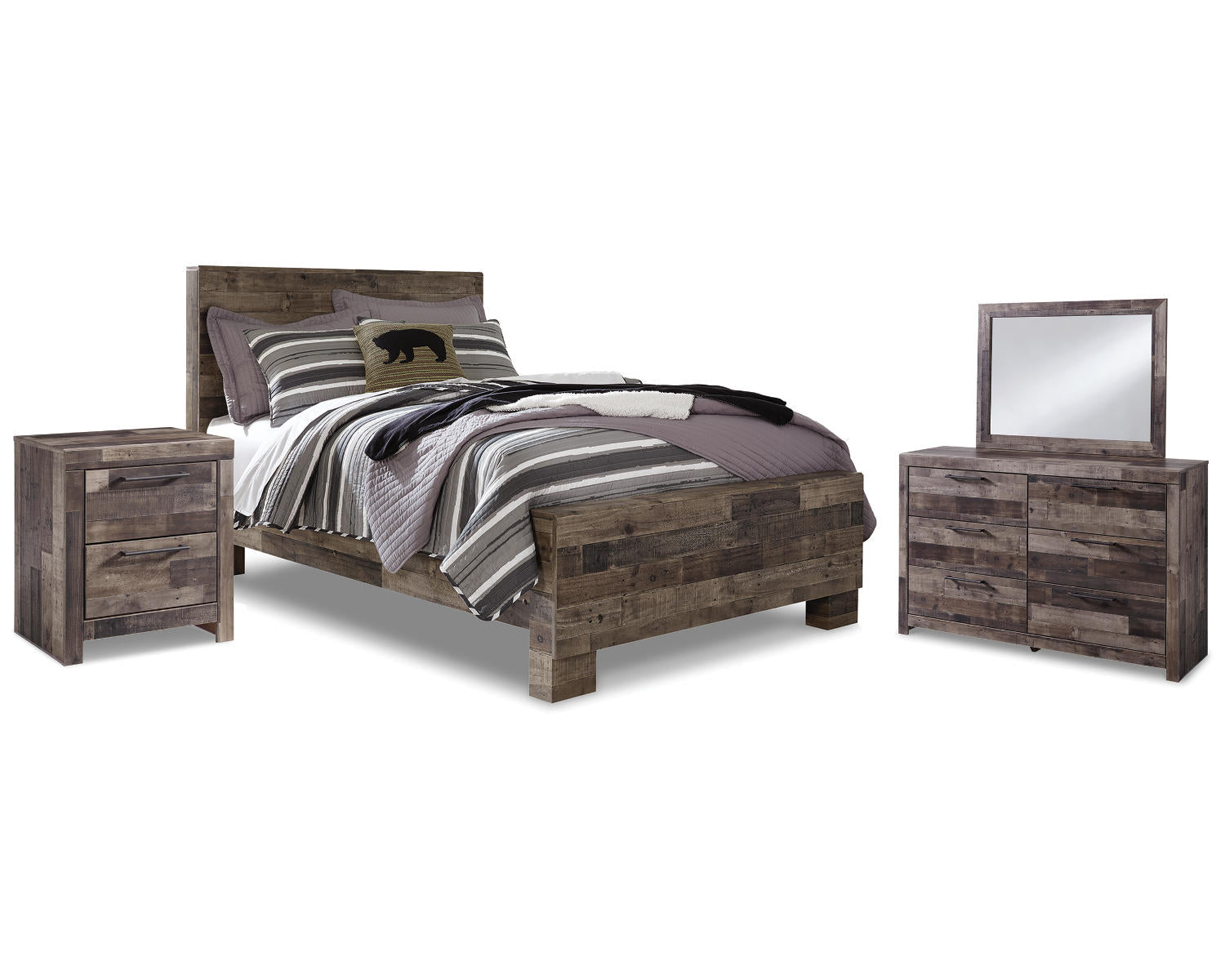 Derekson Full Panel Bed, Dresser, Mirror and Nightstand