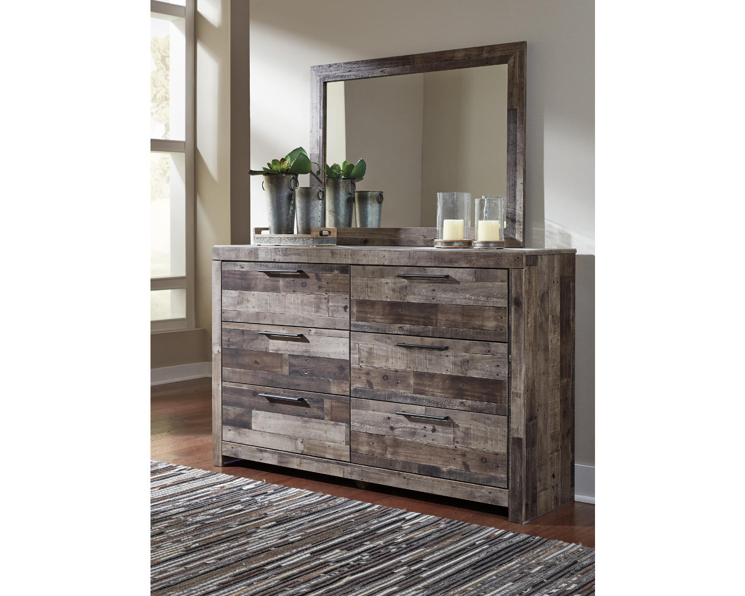 Derekson Full Panel Storage Bed, Dresser, Mirror and Nightstand