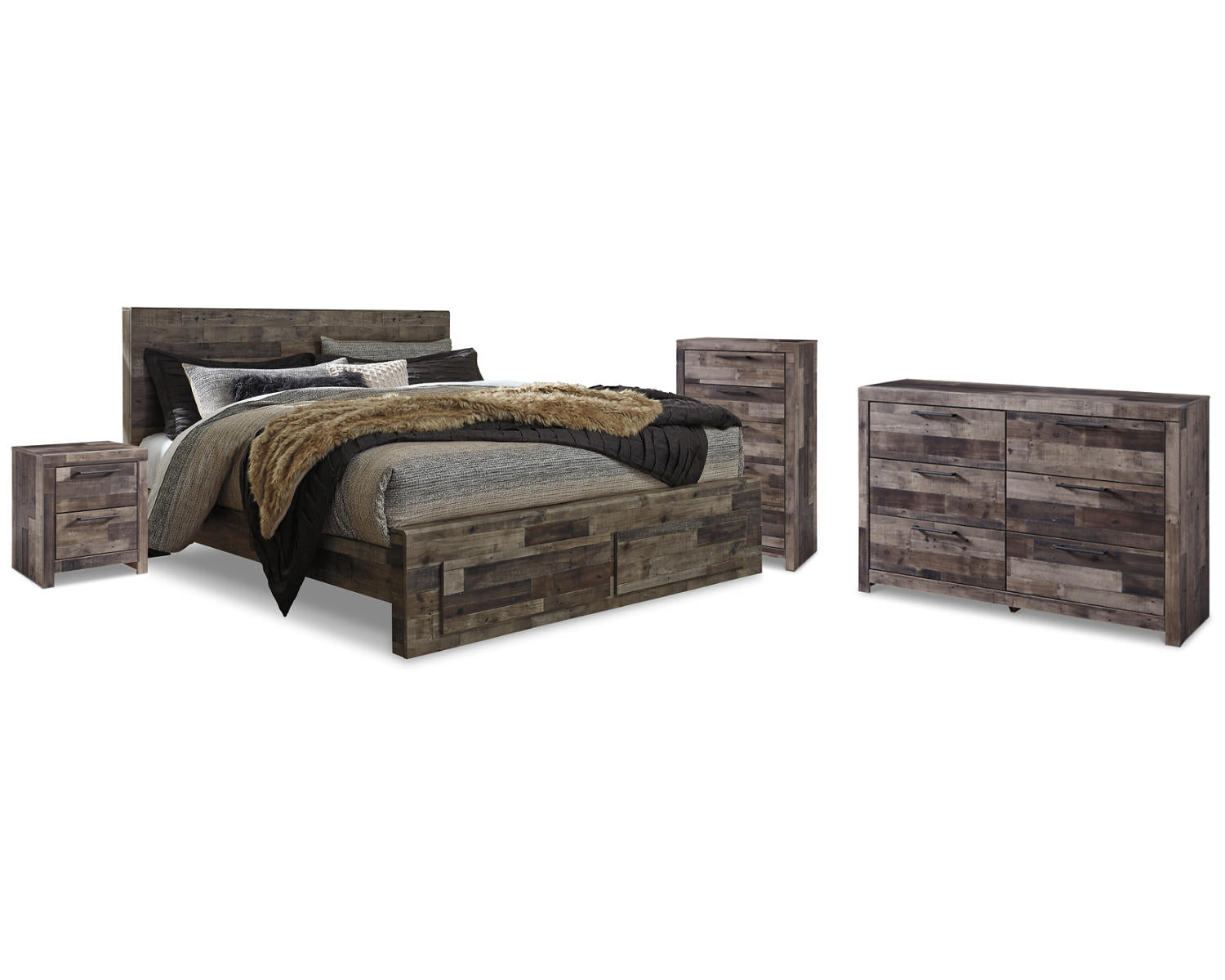 Derekson King Panel Bed, Dresser, Chest and Nightstand
