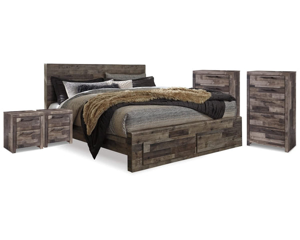 Cama Queen Derekson con almacenamiento, 2 cómodas y 2 mesitas de noche