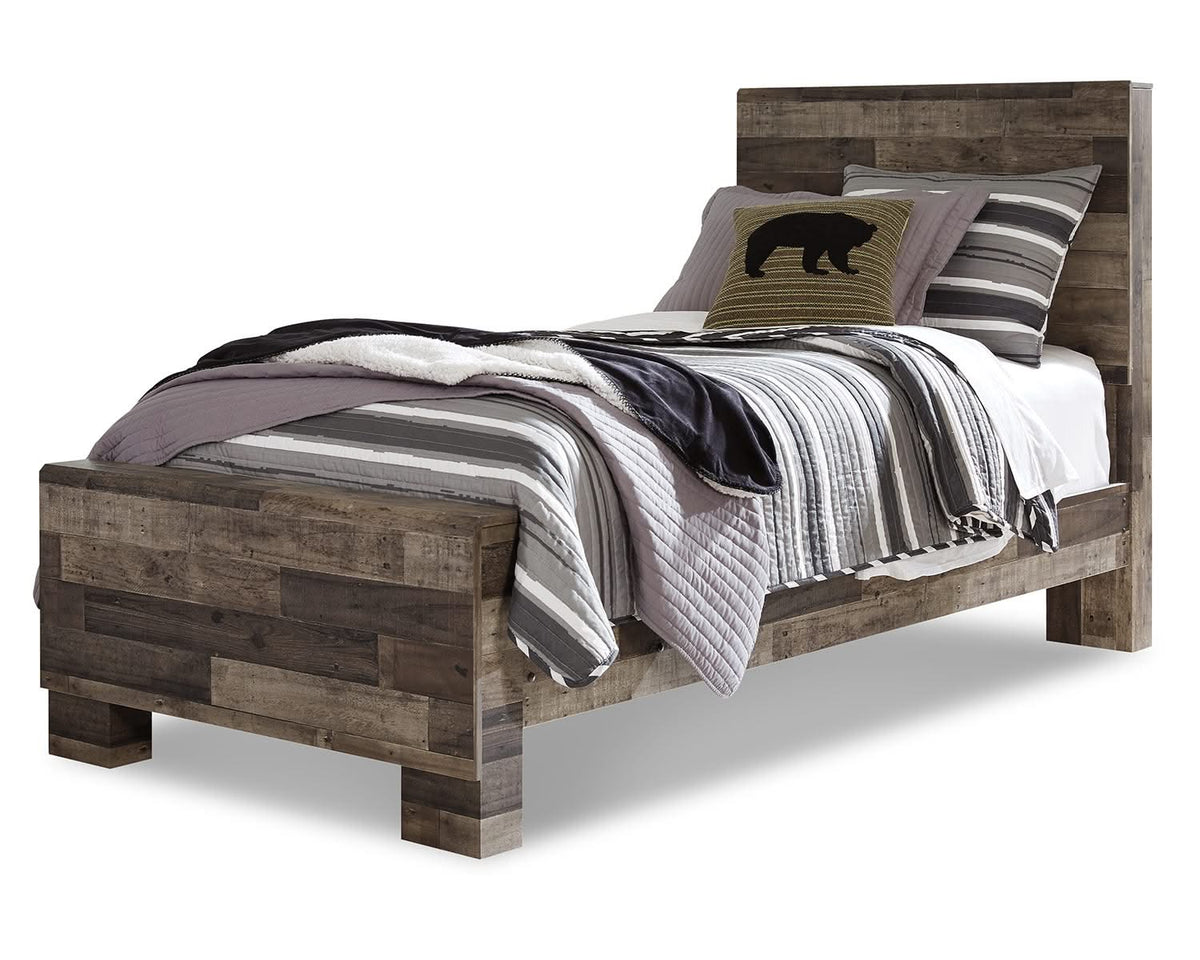 Cama individual con paneles, cómoda y mesita de noche Derekson