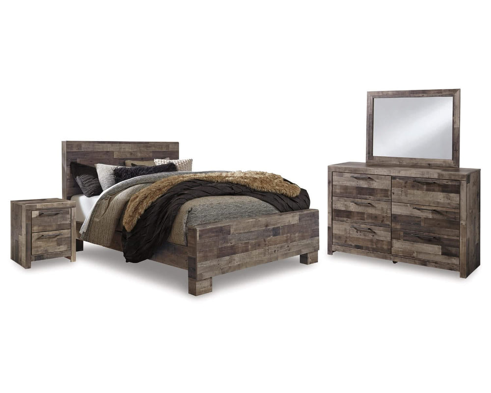 Derekson Queen Bed with Mirrored Dresser and Nightstand