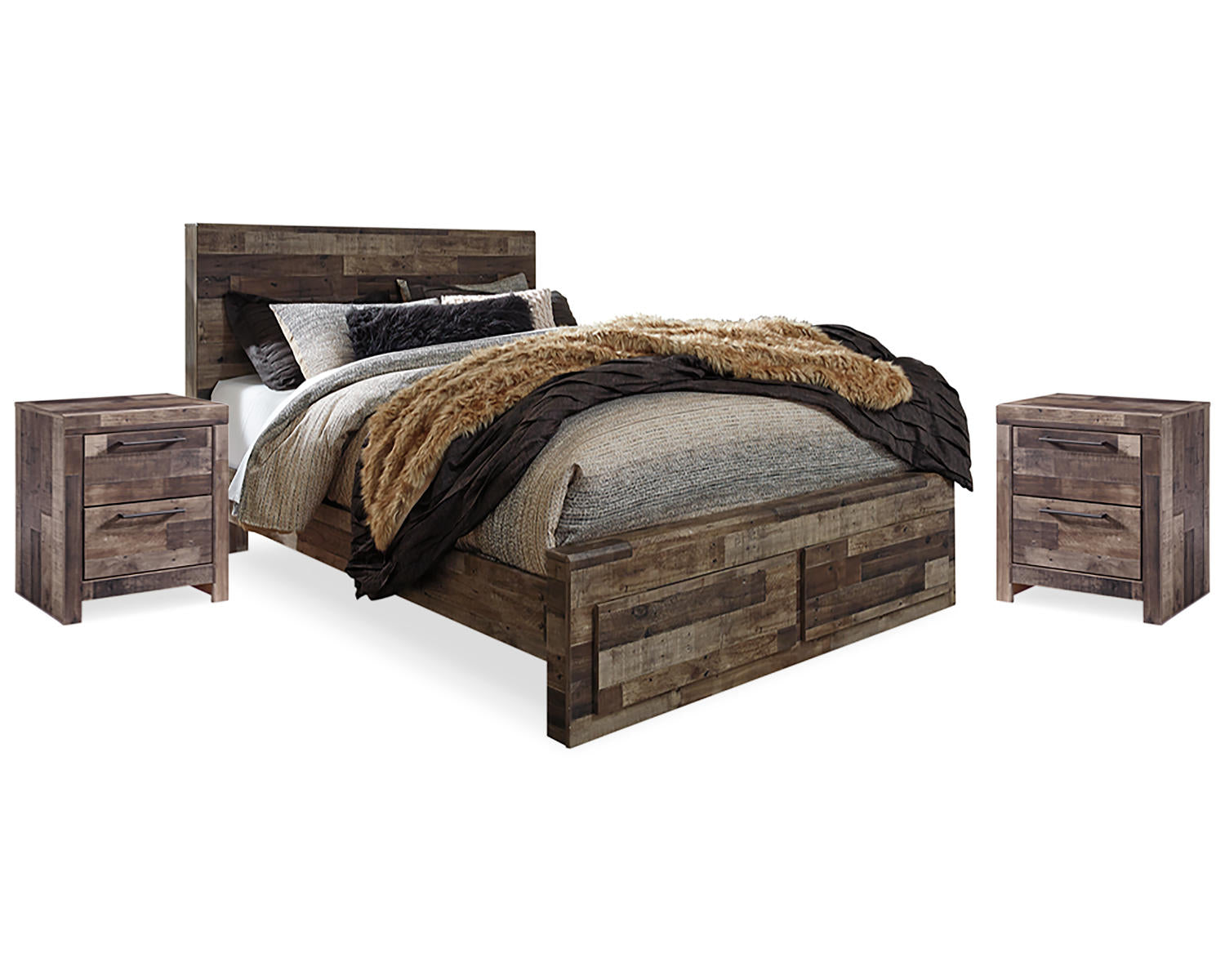 Derekson Queen Panel Storage Bed and 2 Nightstands
