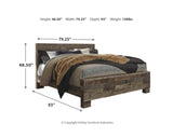 Cama King Derekson con paneles, tocador, espejo y mesita de noche