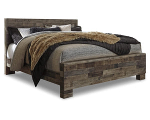 Cama King Derekson con paneles, tocador, espejo y mesita de noche