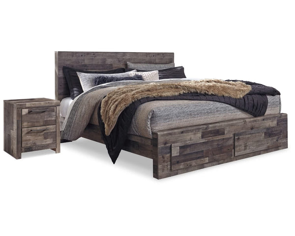 Cama Derekson King con almacenamiento y dos mesitas de noche