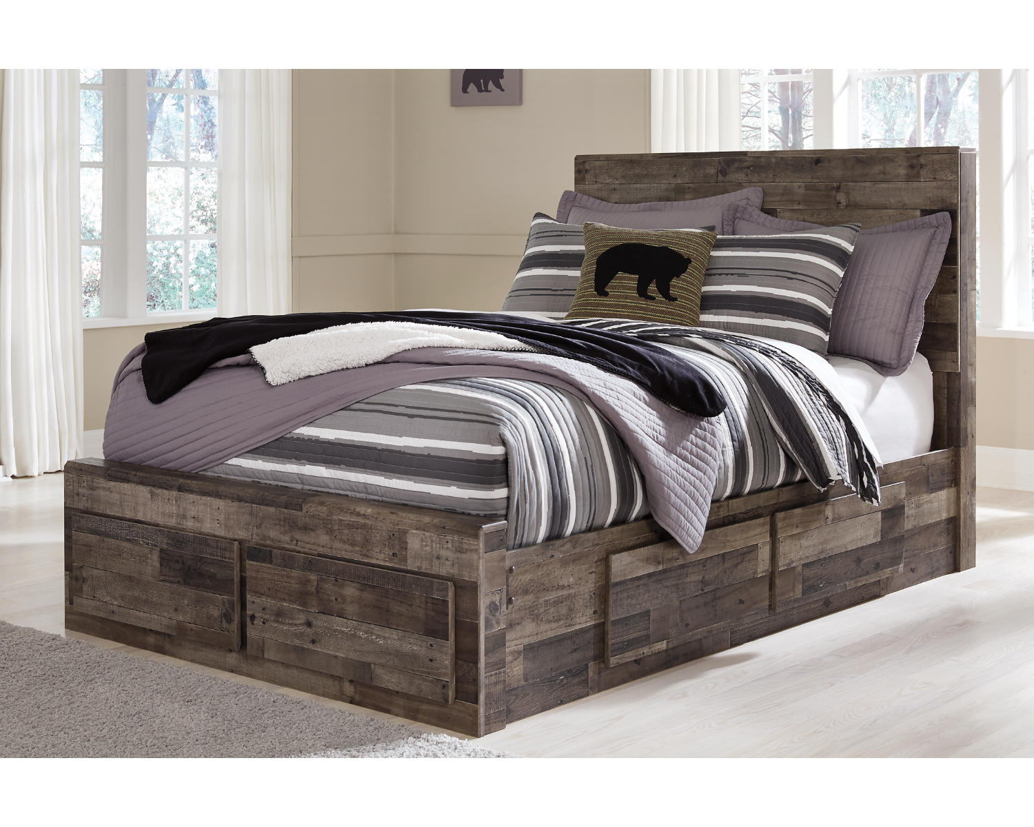 Derekson Full Panel Storage Bed, Dresser, Mirror and 2 Nightstands