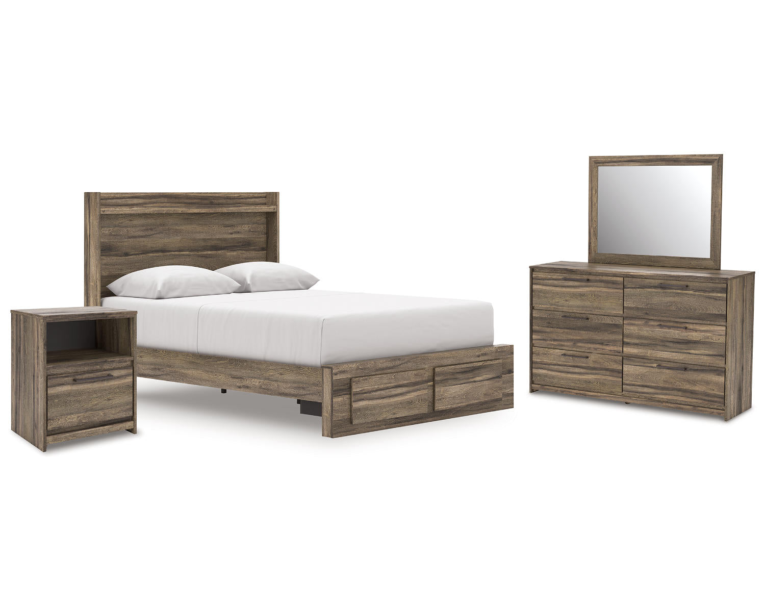 Elbrim Queen Panel Storage Bed, Dresser, Mirror and Nightstand