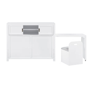 Sloane Collection Full Bookcase Platform Bed with Hidden Desk, Stool and Storage Bench