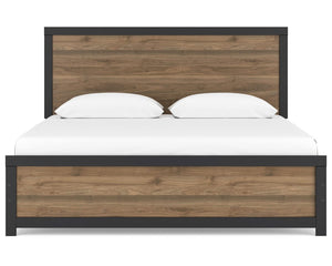 Cama King con paneles, cómoda y espejo Vertani