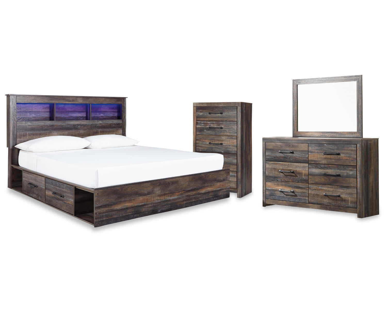 Drystan King Storage Bed, Dresser, Mirror and Chest