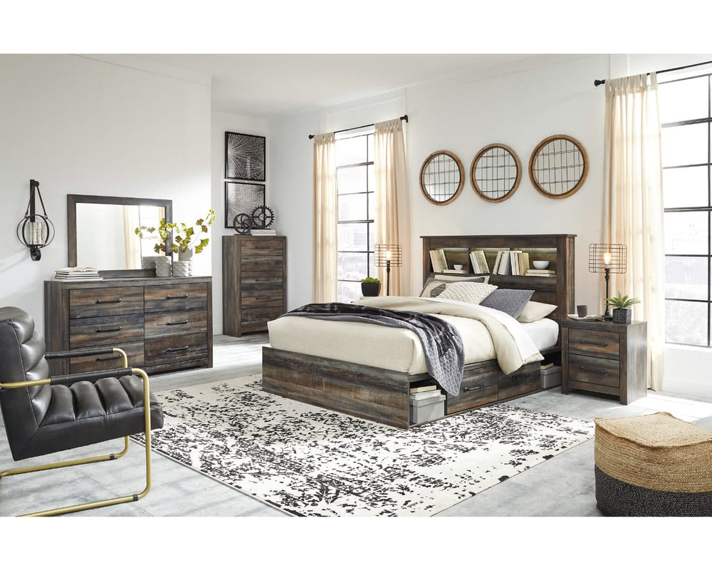 Cama Queen con librería Drystan y 2 cajones de almacenamiento
