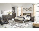 Cama Queen con librería Drystan y 2 cajones de almacenamiento