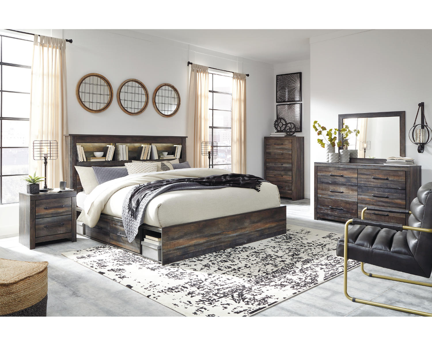 Drystan King Bookcase Storage Bed, Dresser, Mirror, Chest and 2 Nightstands