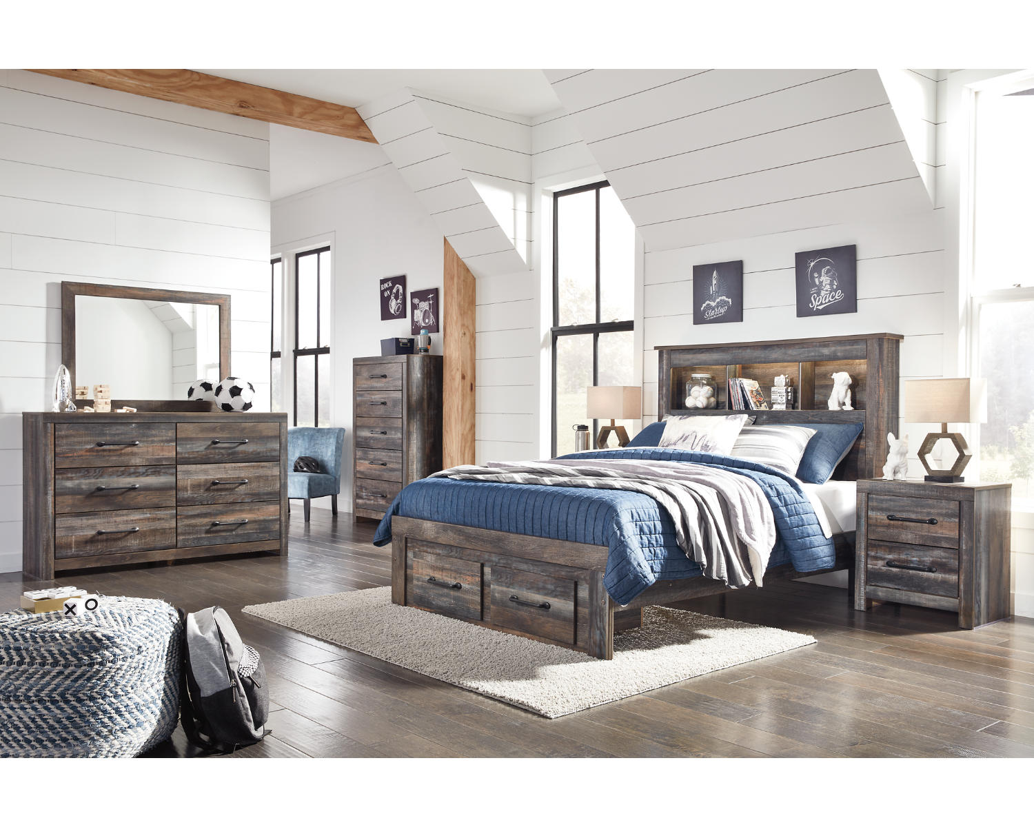 Drystan Full Bookcase Bed with 2 Storage Drawers