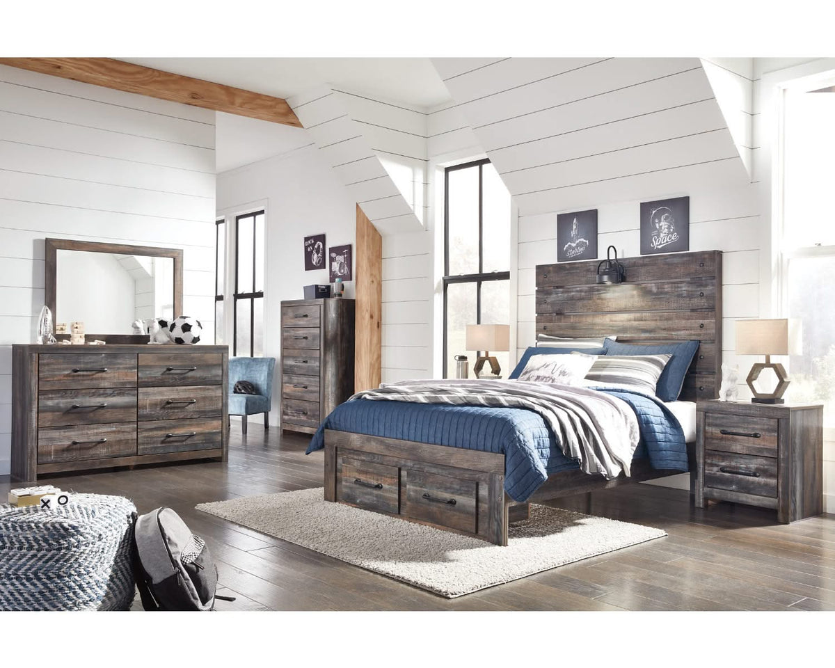 Cama Drystan de tamaño completo con dos cajones de almacenamiento