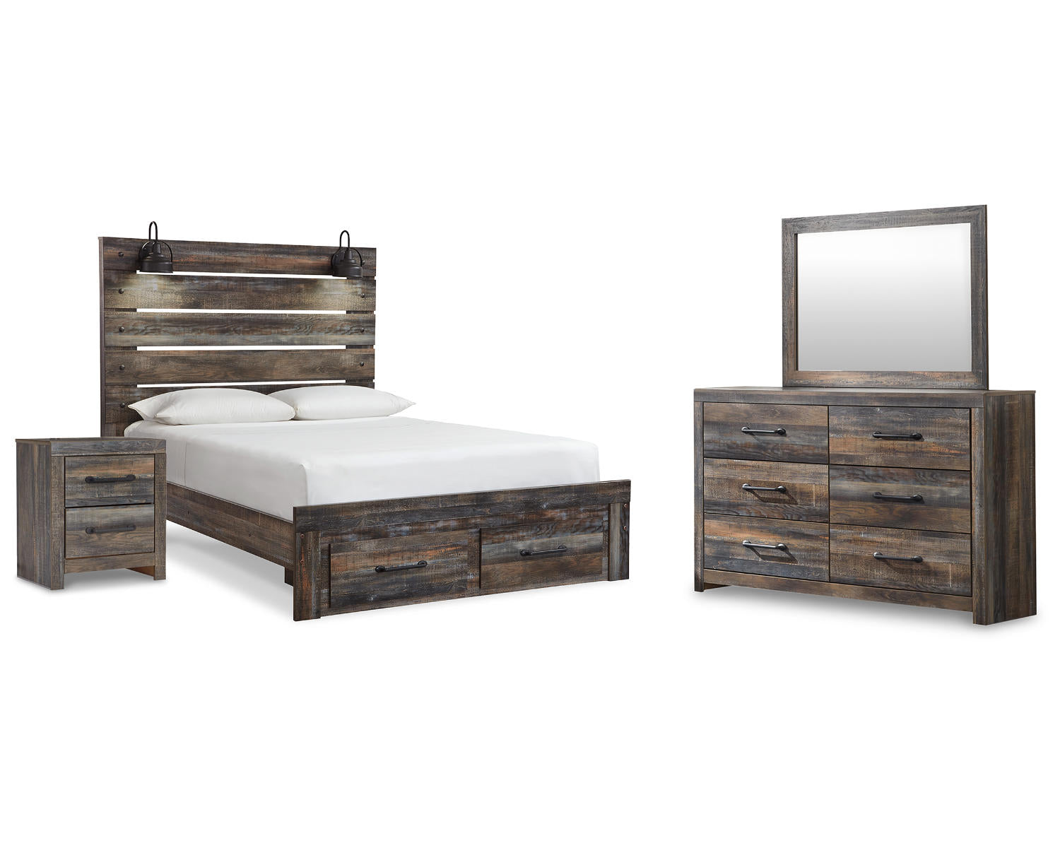 Drystan Queen Panel Storage Bed, Dresser, Mirror and Nightstand