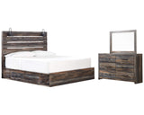 Cama King con almacenaje, tocador y espejo Drystan