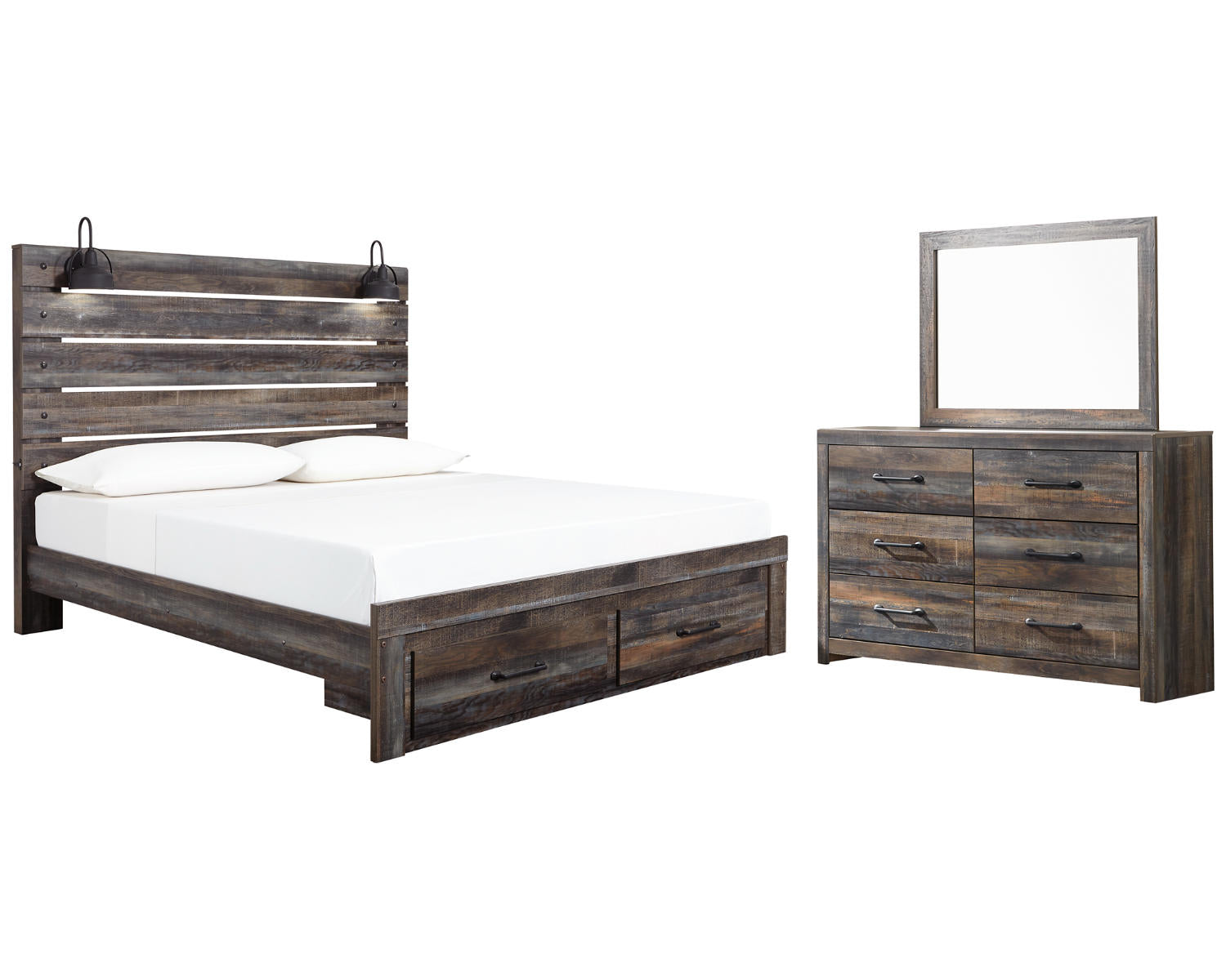 Drystan King Panel Storage Bed, Dresser and Mirror
