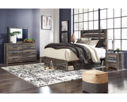 Drystan King Panel Bed with Storage, Dresser, Mirror and Nightstand