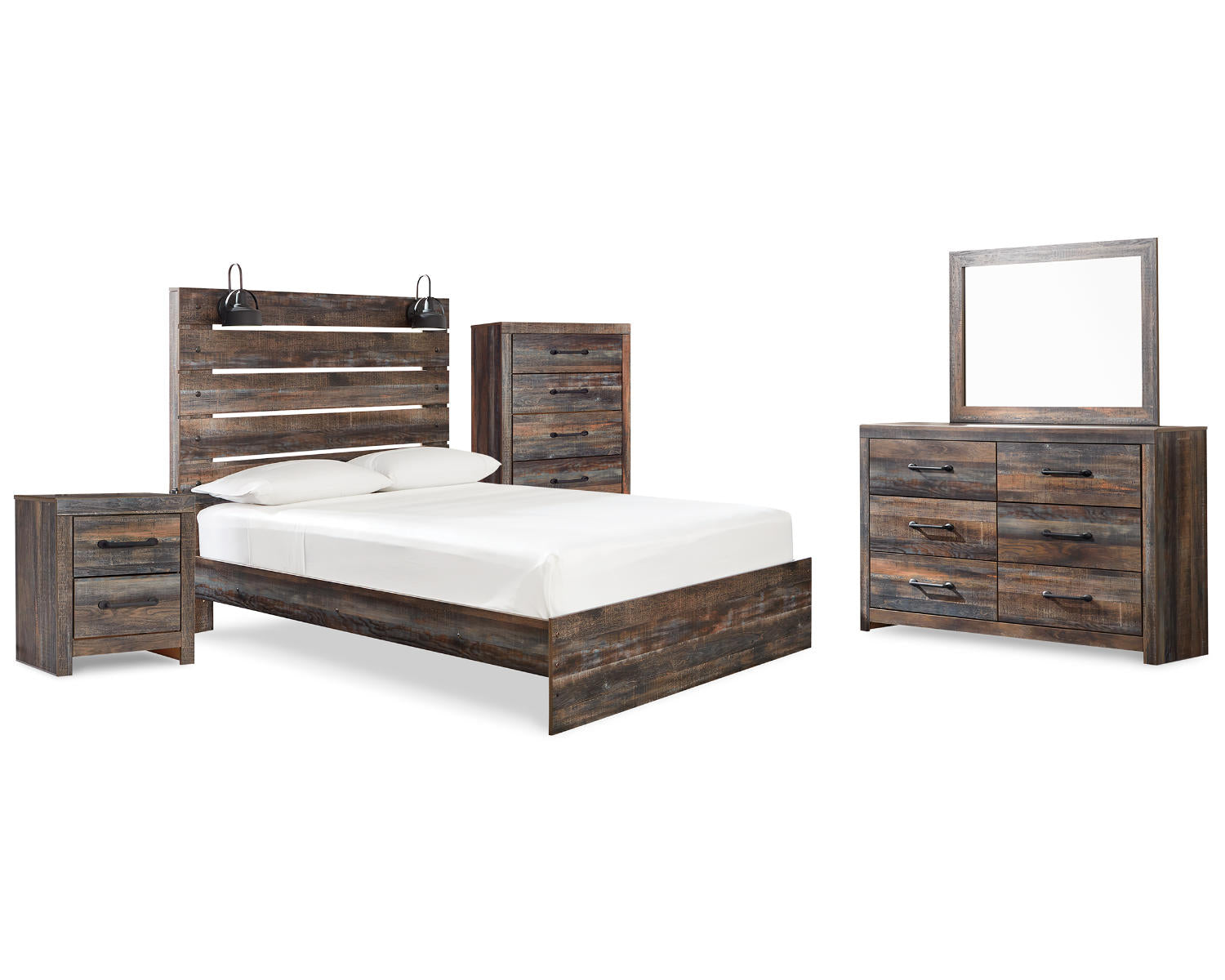 Drystan Queen Panel Bed, Dresser, Mirror, Chest and Nightstand