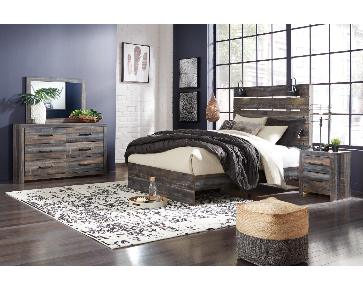 Drystan Queen Panel Bed, Dresser, Mirror and Nightstand
