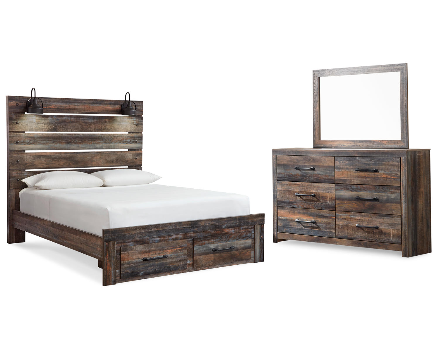 Drystan Queen Panel Storage Bed, Dresser and Mirror
