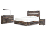 Drystan King Panel Bed with Storage, Dresser, Mirror and Nightstand
