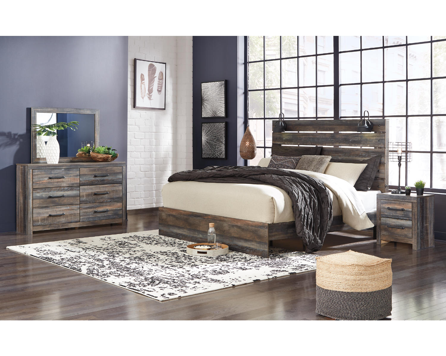 Drystan King Panel Bed, Dresser, Mirror, and Nightstand