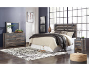 Drystan King Panel Headboard with Metal Frame, Dresser, Mirror, and Nightstand