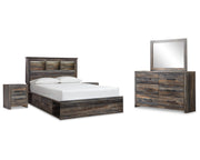 Drystan Queen Bookcase Storage Bed, Dresser, Mirror and 2 Nightstands