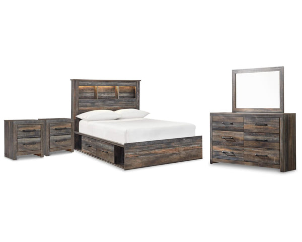 Librería completa Drystan con almacenamiento, cama, tocador, espejo y dos mesitas de noche