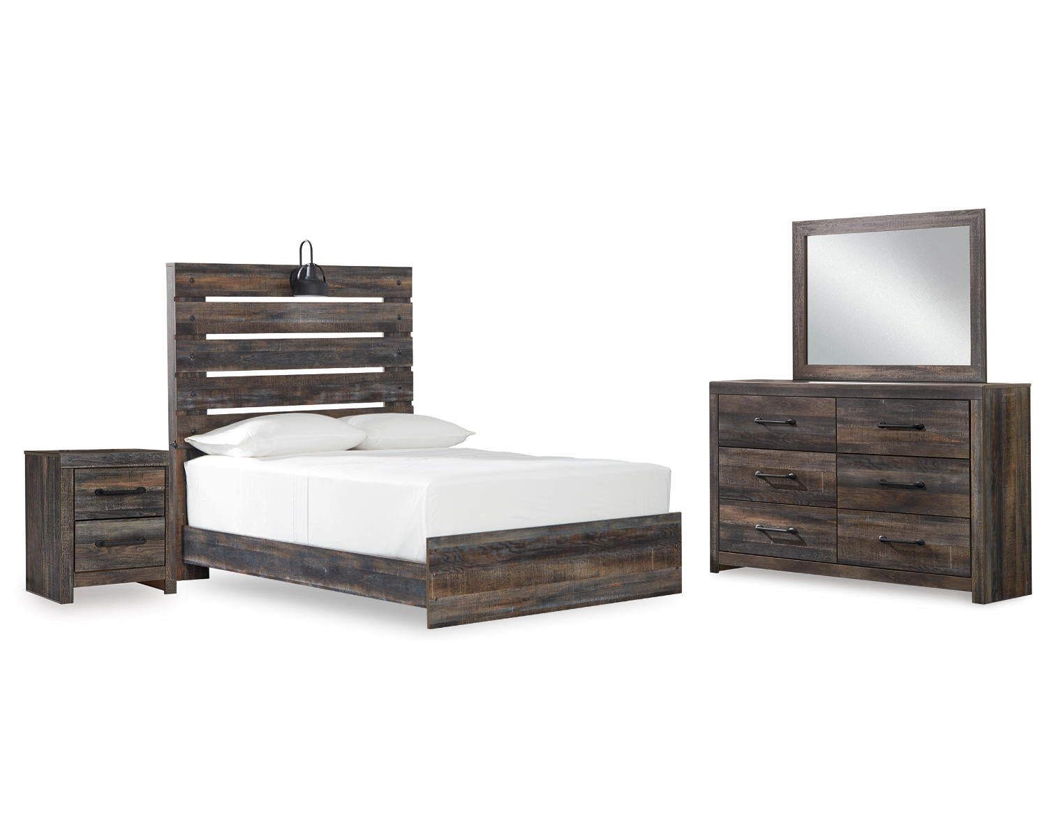 Drystan Full Panel Bed, Dresser, Mirror, and Nightstand