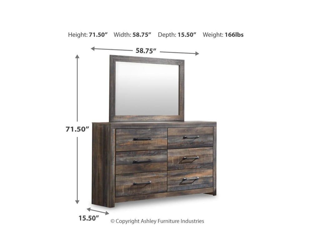 Cama con almacenamiento Drystan de panel completo, tocador, espejo y mesita de noche