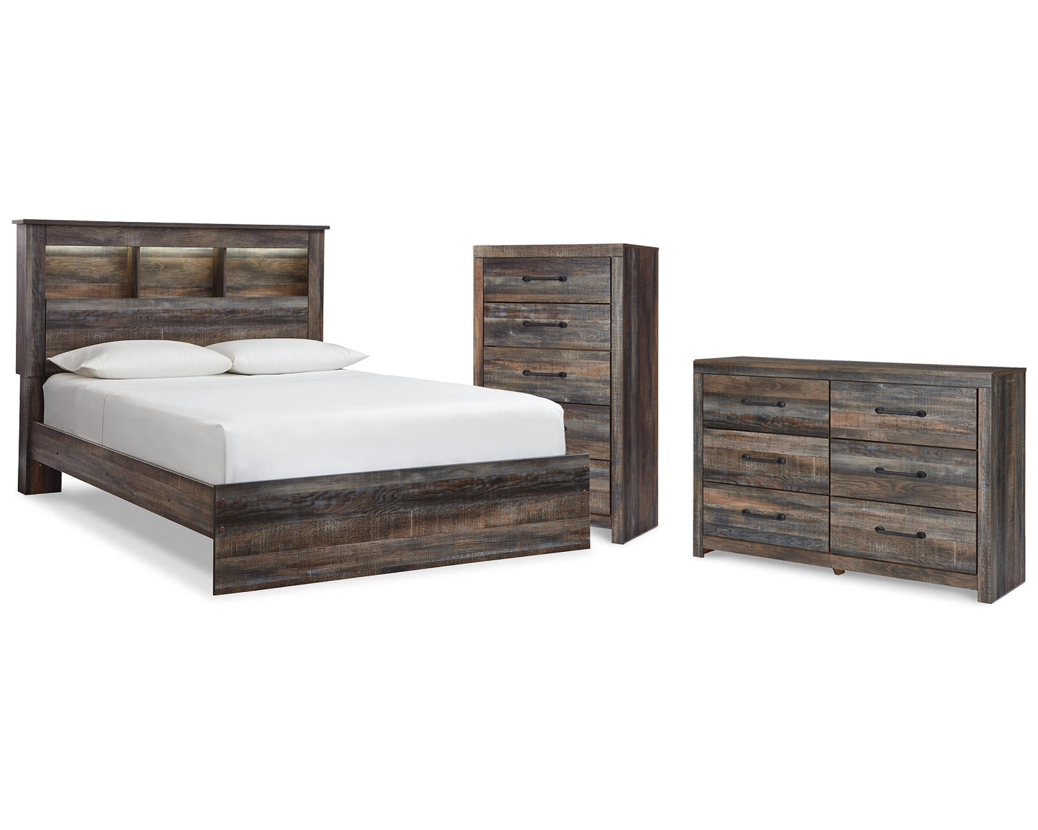 Drystan Queen Bookcase Bed, Dresser and Chest