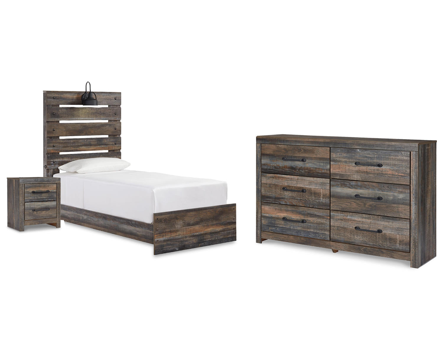 Drystan Twin Panel Bed with Storage, Dresser and Nightstand