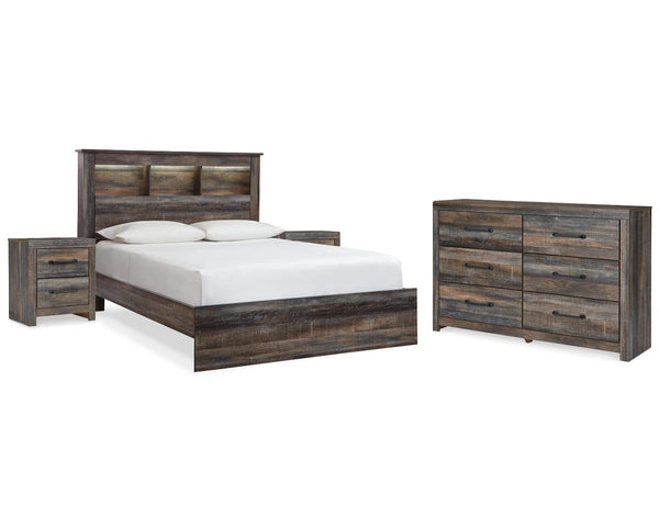 Cama Queen con librería Drystan, cómoda y dos mesitas de noche