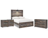 Cama Drystan con almacenaje completo, cómoda y dos mesitas de noche