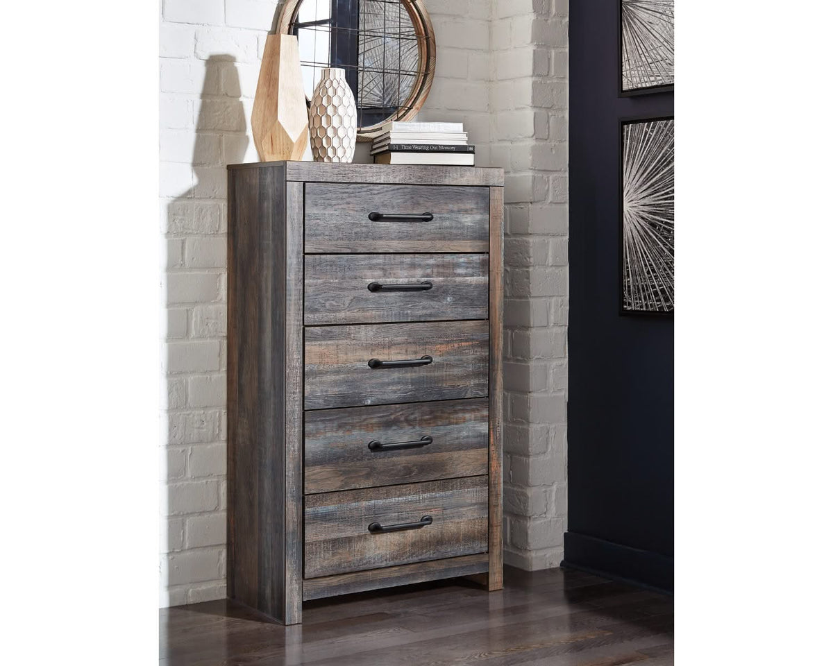 Cama King con almacenaje, tocador, espejo y cómoda Drystan
