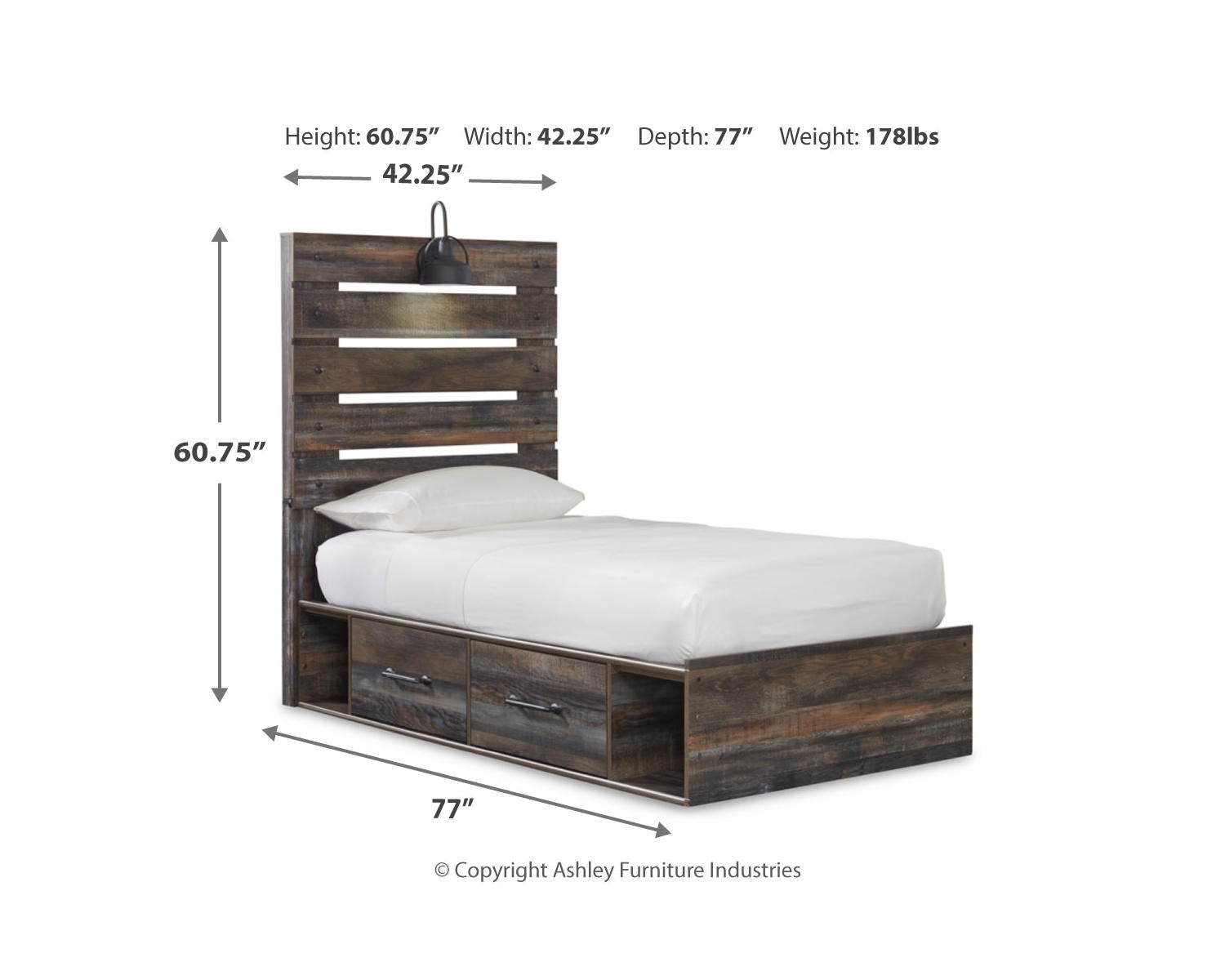Drystan Twin Panel Bed with 2 Storage Drawers