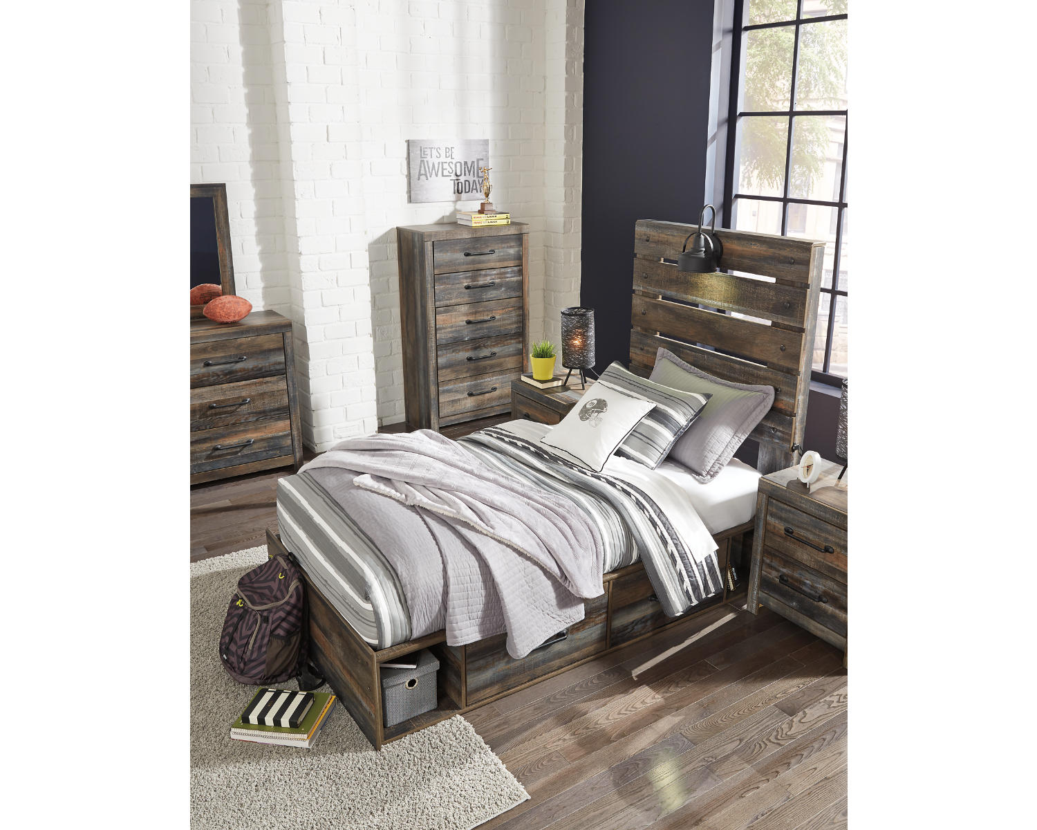 Drystan Twin Panel Bed with 2 Storage Drawers