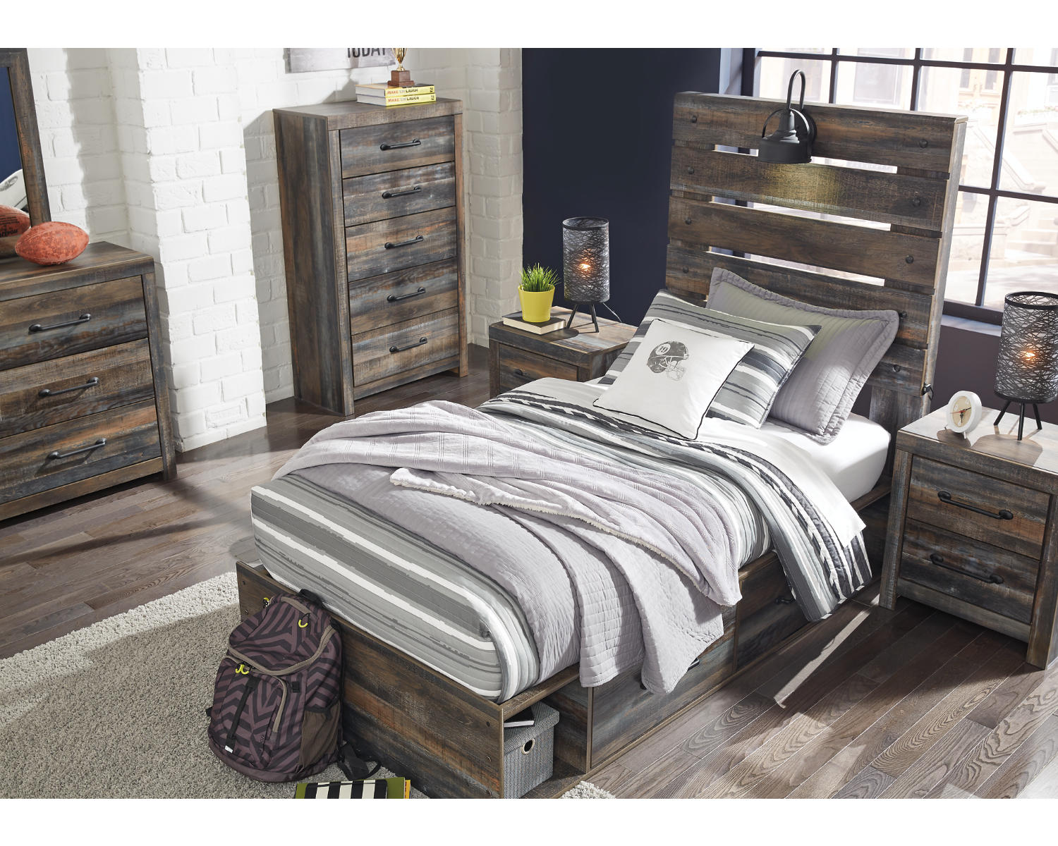 Drystan Twin Panel Bed with 2 Storage Drawers