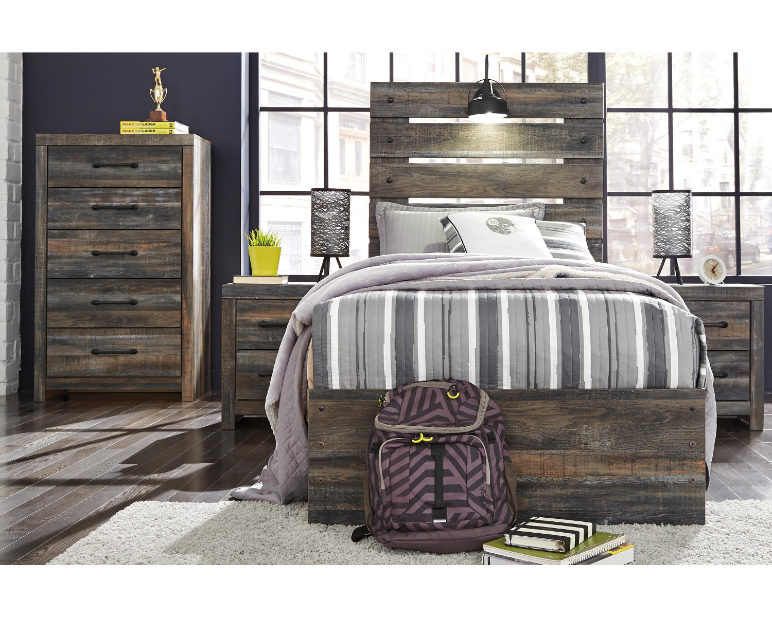 Drystan Twin Panel Bed with 4 Storage Drawers