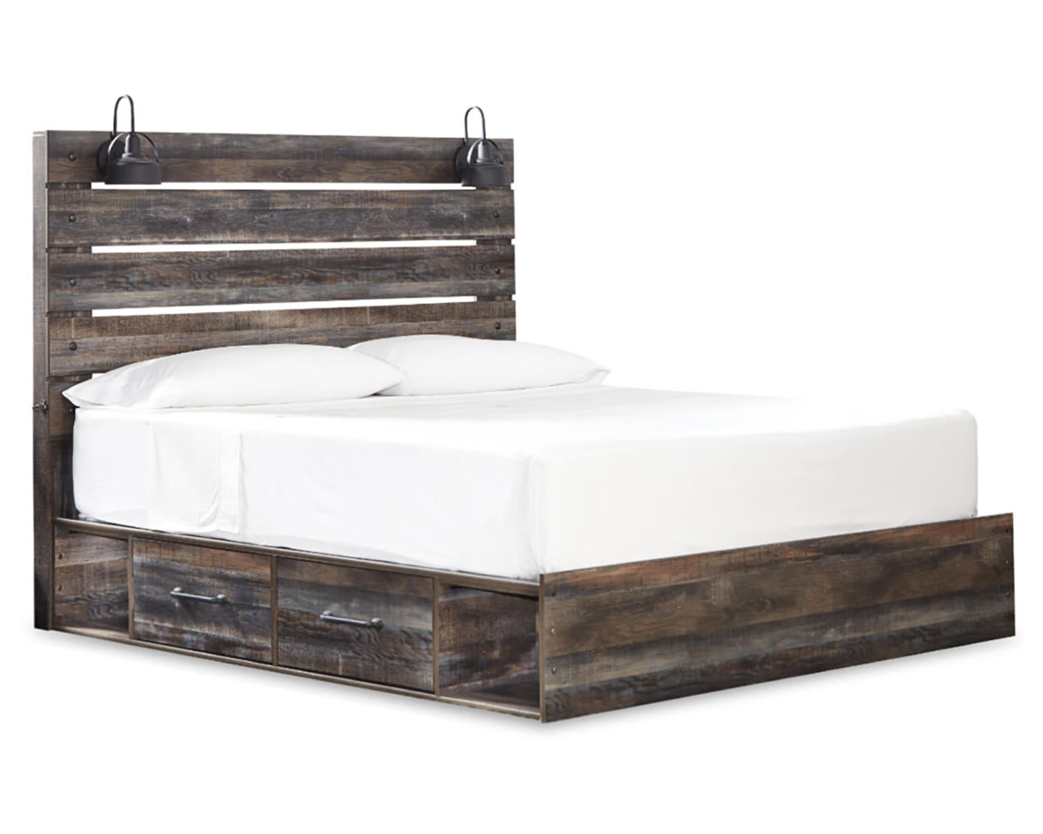 Drystan King Panel Bed with Under Bed Storage, Dresser, Mirror and Nightstand