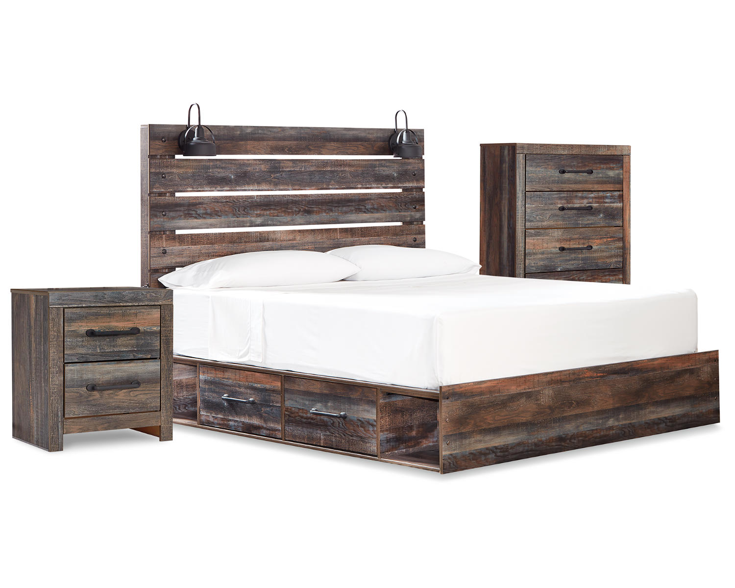 Drystan Queen Panel Bed with Storage, Chest and Nightstand