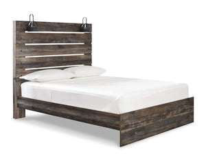Cama Queen Drystan con paneles, tocador, espejo y mesita de noche