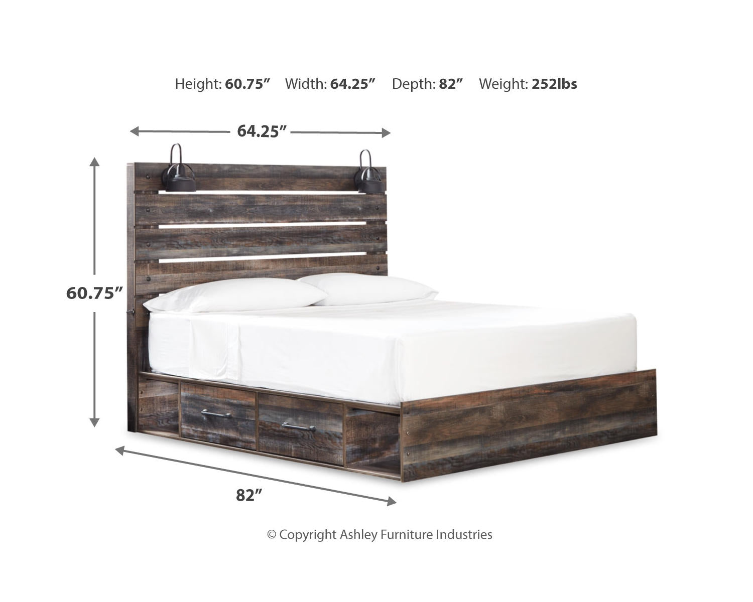 Drystan King Panel Bed with Storage, Dresser, Mirror and Nightstand