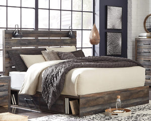 Cama King con almacenaje, tocador y espejo Drystan